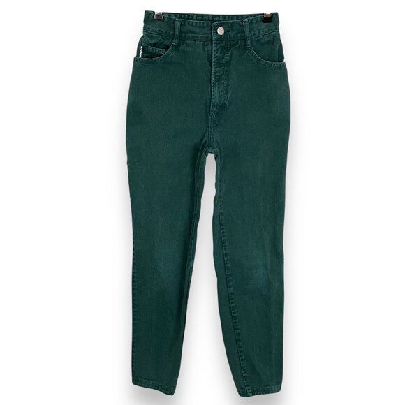 Vintage Bongo Jeans Green Juniors Size 3 Tapered Leg Retro 90s Ankh Peace‎ Love - Picture 1 of 11